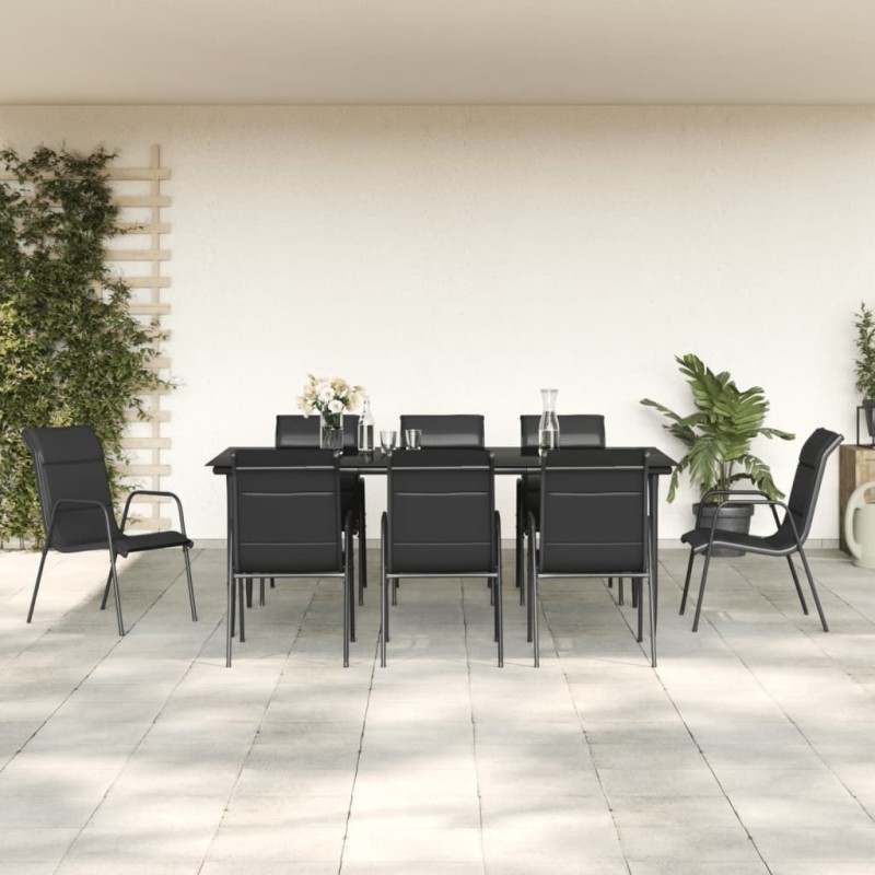 Ensemble à manger de jardin 9 pcs noir textilène et acier 529640529640