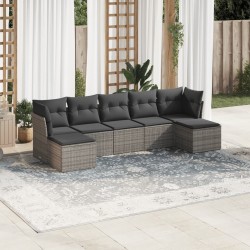 Salon de jardin avec coussins 7 pcs gris résine tressée 529642529642