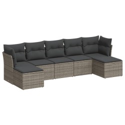Salon de jardin avec coussins 7 pcs gris résine tressée 529642529642