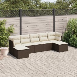 Salon de jardin avec coussins 7 pcs marron résine tressée 529643529643