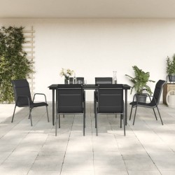 Ensemble à manger de jardin 7 pcs noir textilène et acier 529644529644