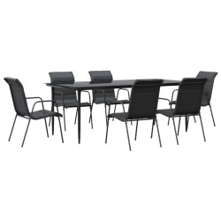 Ensemble à manger de jardin 7 pcs noir textilène et acier 529646529646