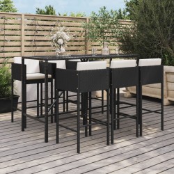Ensemble de bar de jardin 7 pcs avec coussins noir poly rotin 529648529648