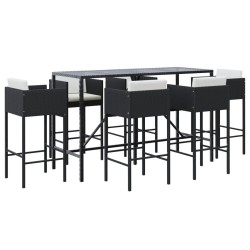Ensemble de bar de jardin 7 pcs avec coussins noir poly rotin 529648529648