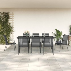 Ensemble à manger de jardin 9 pcs noir textilène et acier 529650529650