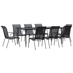 Ensemble à manger de jardin 9 pcs noir textilène et acier 529650529650