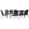 Ensemble à manger de jardin 9 pcs noir textilène et acier 529650529650