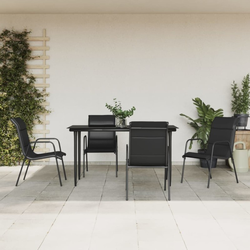 Ensemble à manger de jardin 5 pcs noir textilène et acier 529651529651