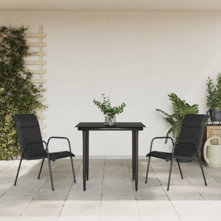 Ensemble à manger de jardin 3 pcs noir textilène et acier 529652529652