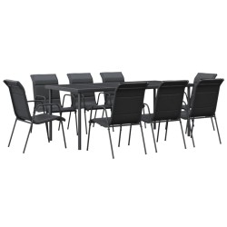 Ensemble à manger de jardin 9 pcs noir textilène et acier 529653529653
