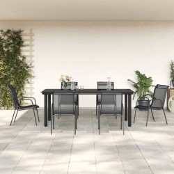 Ensemble à manger de jardin 7 pcs noir textilène et acier 529656529656