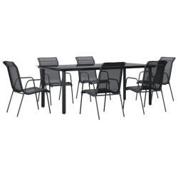 Ensemble à manger de jardin 7 pcs noir textilène et acier 529656529656