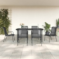 Ensemble à manger de jardin 7 pcs noir textilène et acier 529657529657