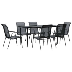 Ensemble à manger de jardin 7 pcs noir textilène et acier 529657529657