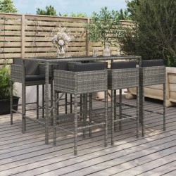 Ensemble de bar de jardin 7 pcs avec coussins gris poly rotin 529658529658