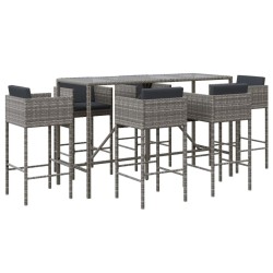Ensemble de bar de jardin 7 pcs avec coussins gris poly rotin 529658529658