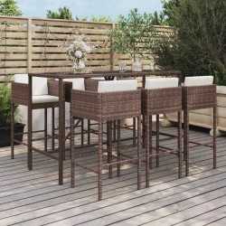 Ensemble de bar de jardin avec coussins 7 pcs marron poly rotin 529659529659