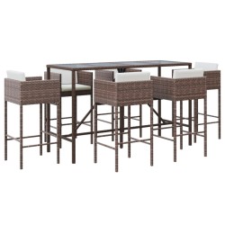 Ensemble de bar de jardin avec coussins 7 pcs marron poly rotin 529659529659