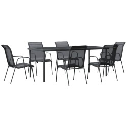 Ensemble à manger de jardin 7 pcs noir textilène et acier 529661529661
