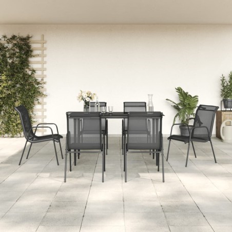 Ensemble à manger de jardin 7 pcs noir textilène et acier 529663529663