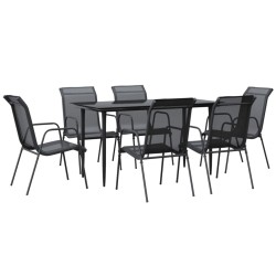 Ensemble à manger de jardin 7 pcs noir textilène et acier 529663529663
