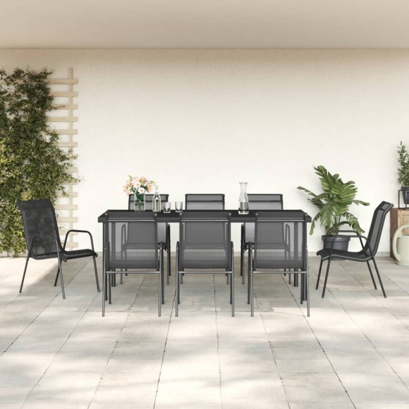 Ensemble à manger de jardin 9 pcs noir textilène et acier 529664529664