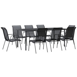 Ensemble à manger de jardin 9 pcs noir textilène et acier 529664529664