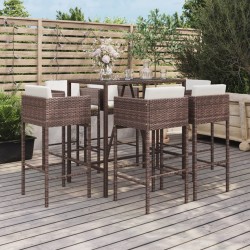 Ensemble de bar de jardin avec coussins 7 pcs marron poly rotin 529665529665