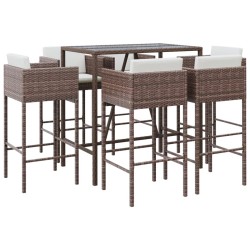 Ensemble de bar de jardin avec coussins 7 pcs marron poly rotin 529665529665