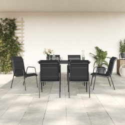 Ensemble à manger de jardin 7 pcs noir textilène et acier 529667529667