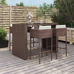Ensemble de bar de jardin avec coussins 5 pcs marron poly rotin 529668529668