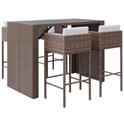 Ensemble de bar de jardin avec coussins 5 pcs marron poly rotin 529668529668