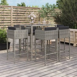 Ensemble de bar de jardin 7 pcs avec coussins gris poly rotin 529669529669