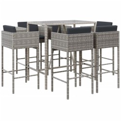 Ensemble de bar de jardin 7 pcs avec coussins gris poly rotin 529669529669