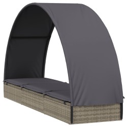 Chaise longue avec toit rond gris 211x57x140 cm résine tressée 529675529675