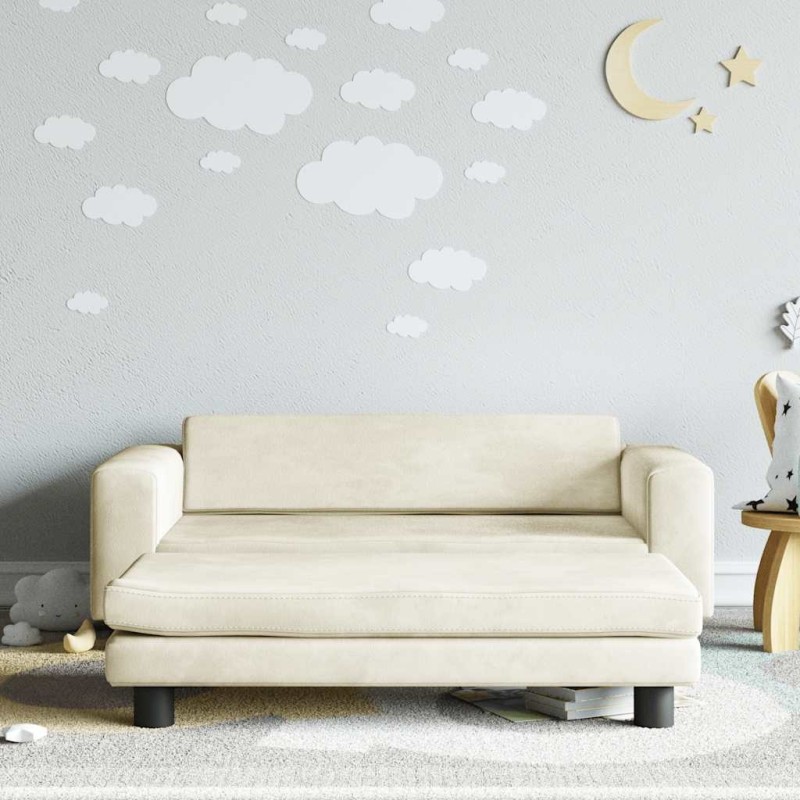 Canapé avec repose-pied pour enfants crème 100x50x30 cm velours 529679529679