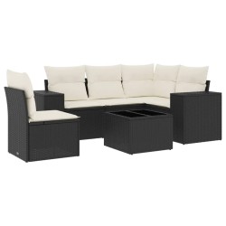 Salon de jardin 6 pcs avec coussins noir résine tressée 529703529703