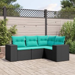Salon de jardin 4 pcs avec coussins noir résine tressée 529704529704