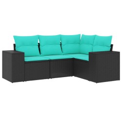 Salon de jardin 4 pcs avec coussins noir résine tressée 529704529704