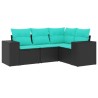 Salon de jardin 4 pcs avec coussins noir résine tressée 529704529704