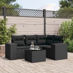 Salon de jardin 5 pcs avec coussins noir résine tressée 529705529705
