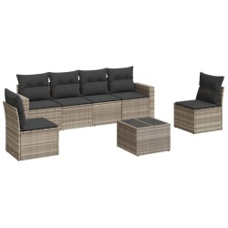 Salon de jardin avec coussins 7 pcs gris clair résine tressée 529707529707
