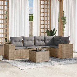 Salon de jardin avec coussins 6 pcs beige résine tressée 529713529713