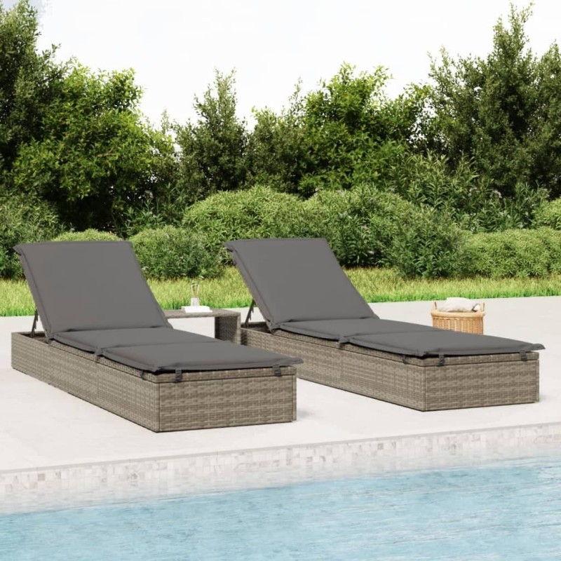 Chaise longue 1 pc avec coussin gris 201x55x62cm résine tressée 529720529720
