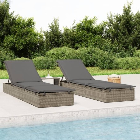 Chaise longue 1 pc avec coussin gris 201x55x62cm résine tressée 529720529720