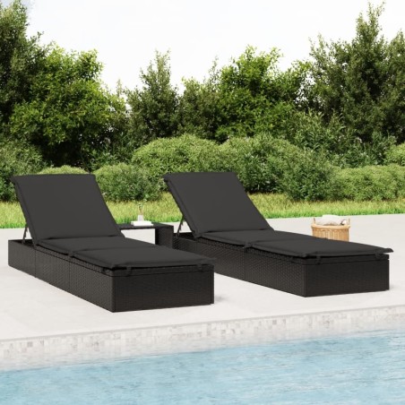 Chaise longue 1 pc avec coussin noir 201x55x62cm résine tressée 529735529735