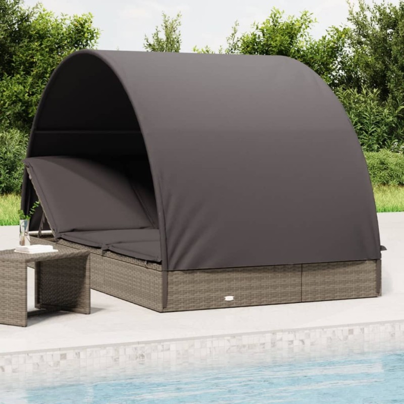 Transat 2 places avec toit rond gris 211x112x140 cm 529741529741