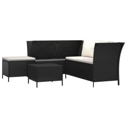 Salon de jardin 4 pcs avec coussins Noir Résine tressée 529744529744