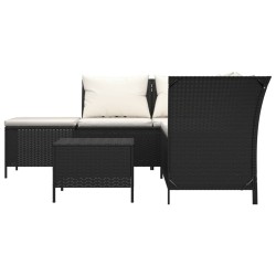 Salon de jardin 4 pcs avec coussins Noir Résine tressée 529744529744