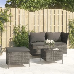 Salon de jardin 3 pcs avec coussins Gris Résine tressée 529749529749